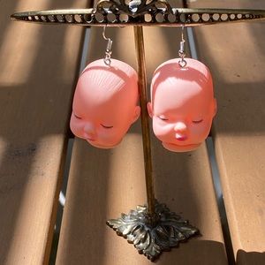 Plastic Baby Doll Head Earrings Lightweight